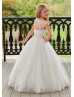 Cap Sleeves Beaded Ivory Lace Glitter Tulle Modern Flower Girl Dress